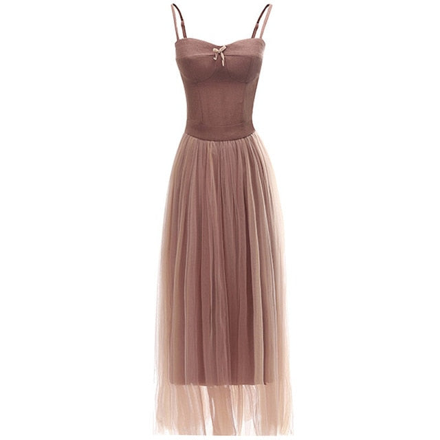 Spaghetti strap large swing Holiday Beach Long dress Fairy Sling Mesh Dress Female SummerSeaside High Waistdress | Vimost Shop.