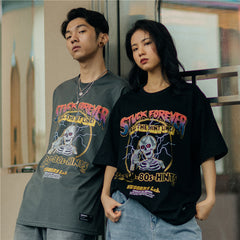 Hip Hop Lightning Skull Print T Shirt Men Streetwear Gray Short Sleeve Tshirt Summer Tops Tees Harajuku Cotton T-Shirt