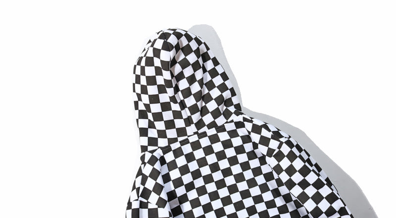 Mens Harajuku Hip Hop Zip Up Hoodie Sweatshirt Black White Checkerboard Plaid Hoodie Streetwear Fleece Hooded Hipster | Vimost Shop.