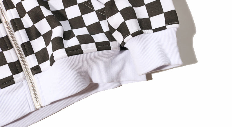 Mens Harajuku Hip Hop Zip Up Hoodie Sweatshirt Black White Checkerboard Plaid Hoodie Streetwear Fleece Hooded Hipster | Vimost Shop.