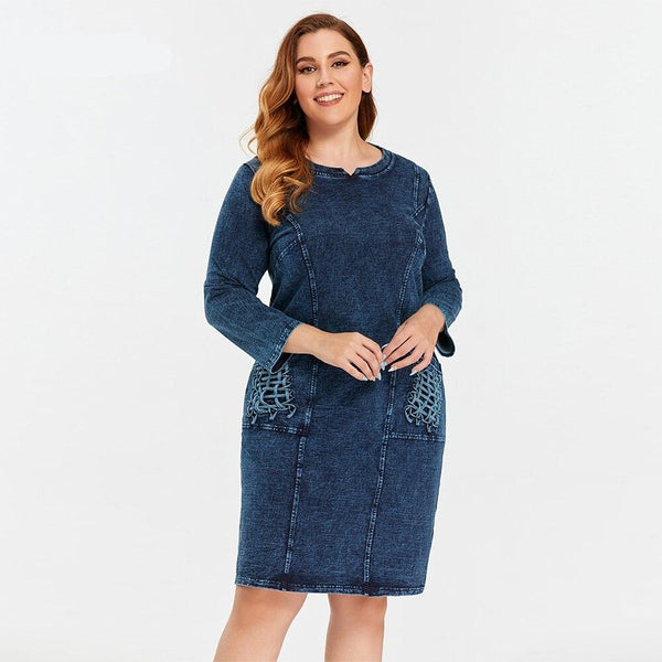 New Fashion Plus Size Denim Dress Slim Fit Dress Casual Dress High Flexibility Hole Design FFemale