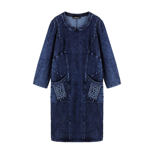 New Fashion Plus Size Denim Dress Slim Fit Dress Casual Dress High Flexibility Hole Design FFemale