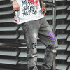 Hip Hop Men Jogger Denim Pants Skinny Washed Distressed Jeans Graffiti Print Streetwear Destroyed Ripped Jeans | Vimost Shop.
