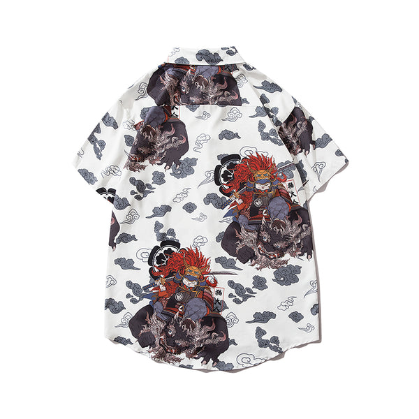 Japanese Style Cat Samuri Shirt  Men Hip Hop Streetwear Harajuku Shirt Summer Short Sleeve Korean Shirt Tops | Vimost Shop.