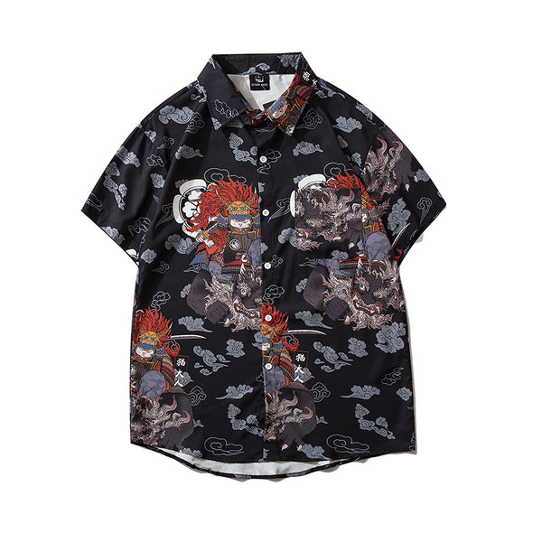 Japanese Style Cat Samuri Shirt  Men Hip Hop Streetwear Harajuku Shirt Summer Short Sleeve Korean Shirt Tops | Vimost Shop.