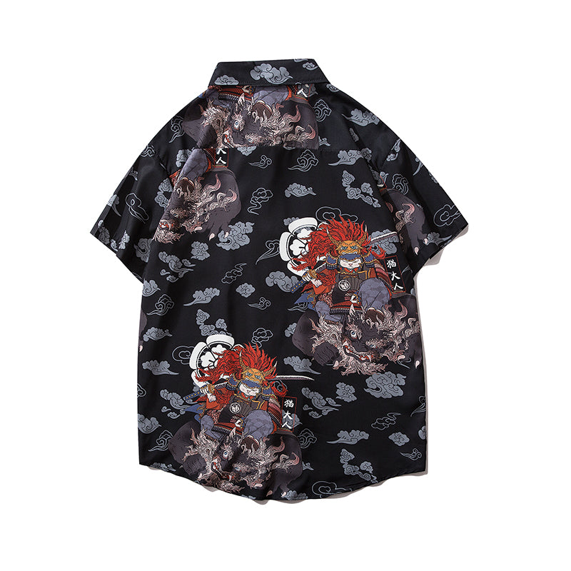 Japanese Style Cat Samuri Shirt Men Hip Hop Streetwear Harajuku Shirt Summer Short Sleeve Korean Shirt Tops | Vimost Shop.