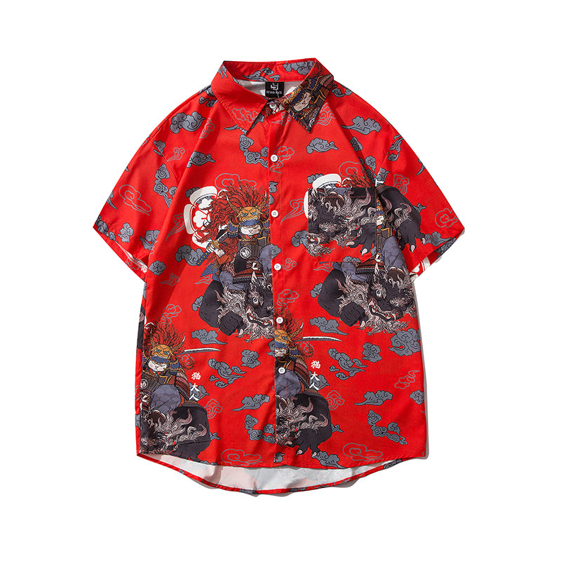 Japanese Style Cat Samuri Shirt Men Hip Hop Streetwear Harajuku Shirt Summer Short Sleeve Korean Shirt Tops | Vimost Shop.