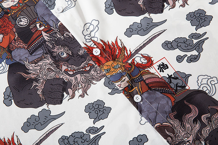 Japanese Style Cat Samuri Shirt Men Hip Hop Streetwear Harajuku Shirt Summer Short Sleeve Korean Shirt Tops | Vimost Shop.