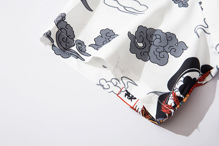 Japanese Style Cat Samuri Shirt Men Hip Hop Streetwear Harajuku Shirt Summer Short Sleeve Korean Shirt Tops | Vimost Shop.