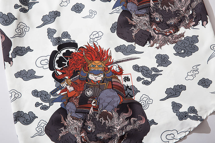 Japanese Style Cat Samuri Shirt Men Hip Hop Streetwear Harajuku Shirt Summer Short Sleeve Korean Shirt Tops | Vimost Shop.