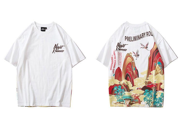 Streetwear T Shirt Men Hip Hop Chinese Colorful Fairyland Tshirt Short Sleeve Cotton | Vimost Shop.