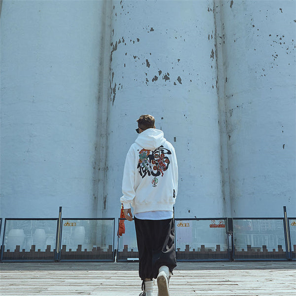 Embroidery Japanese Wind Thunder Devil Hoodie Streetwear Harajuku Hip Hop Chinese Style Hooded Sweatshirts Men Oversize | Vimost Shop.