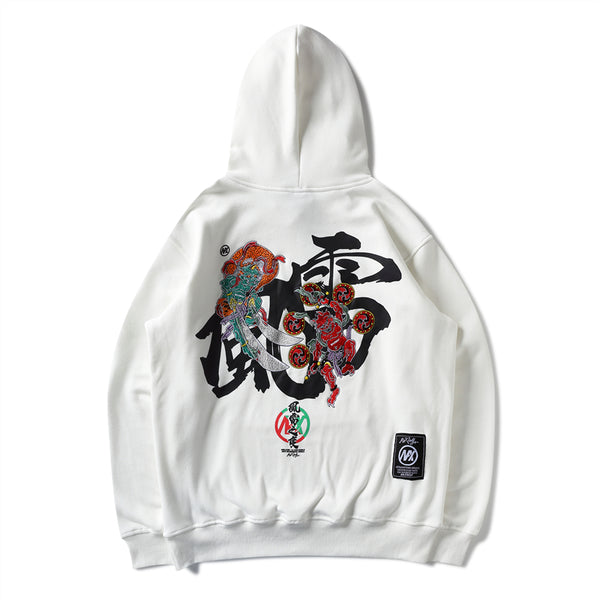 Embroidery Japanese Wind Thunder Devil Hoodie Streetwear Harajuku Hip Hop Chinese Style Hooded Sweatshirts Men Oversize | Vimost Shop.