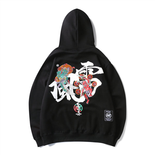Embroidery Japanese Wind Thunder Devil Hoodie Streetwear Harajuku Hip Hop Chinese Style Hooded Sweatshirts Men Oversize | Vimost Shop.