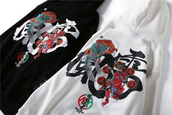 Embroidery Japanese Wind Thunder Devil Hoodie Streetwear Harajuku Hip Hop Chinese Style Hooded Sweatshirts Men Oversize | Vimost Shop.