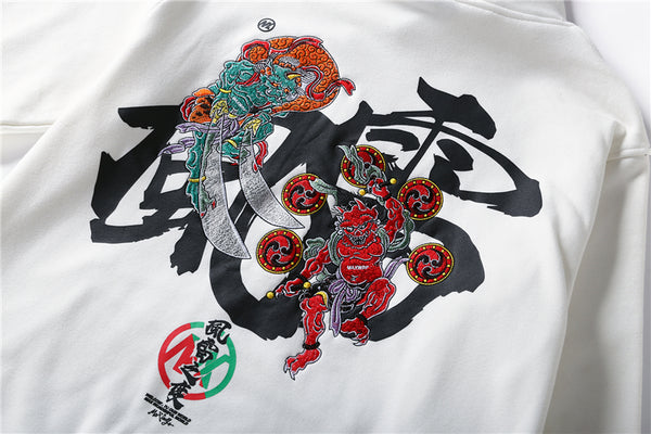 Embroidery Japanese Wind Thunder Devil Hoodie Streetwear Harajuku Hip Hop Chinese Style Hooded Sweatshirts Men Oversize | Vimost Shop.