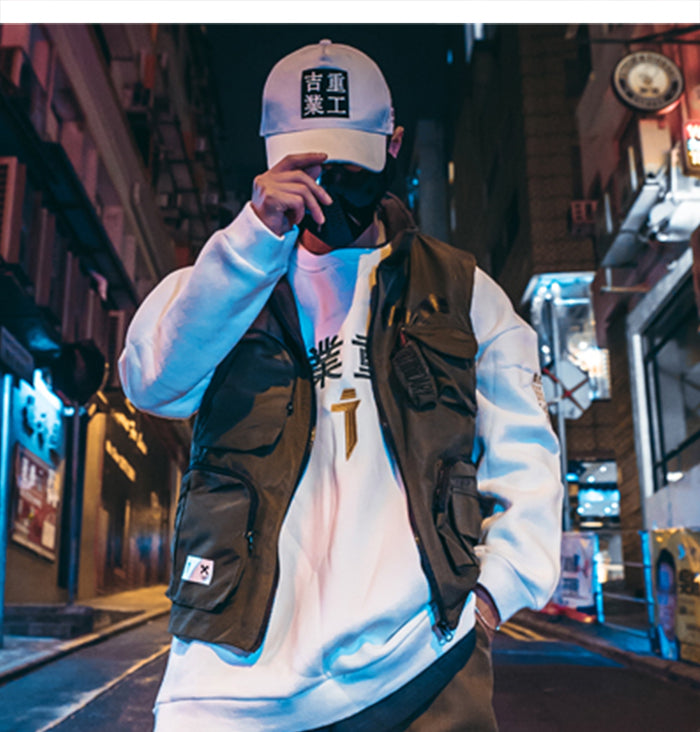 Vintage Letter Embroidered Mens Cargo Vests Streetwear 2019 Hip Hop Sleeveless Tops Harajuku Multi Pockets Coats | Vimost Shop.
