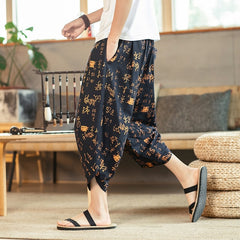 Streetwear Harem Pants Men Sweatpants Male Loose Calf-Length Chinese Style Printed Joggers Casual Pants Men Women