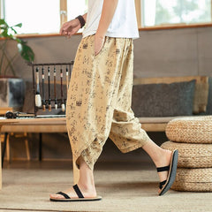 Streetwear Harem Pants Men Sweatpants Male Loose Calf-Length Chinese Style Printed Joggers Casual Pants Men Women