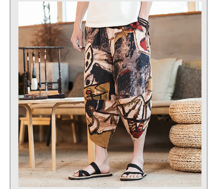 Streetwear Mens New Beach Pants Male Summer Casual Calf-Length Pants Man Chinese Style Baggy Loose Trousers Drawstring | Vimost Shop.