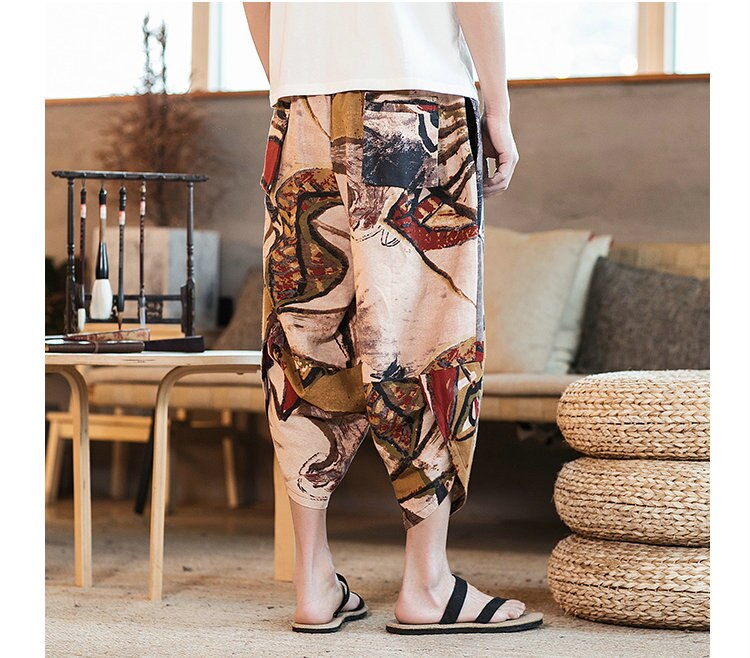 Streetwear Mens New Beach Pants Male Summer Casual Calf-Length Pants Man Chinese Style Baggy Loose Trousers Drawstring | Vimost Shop.