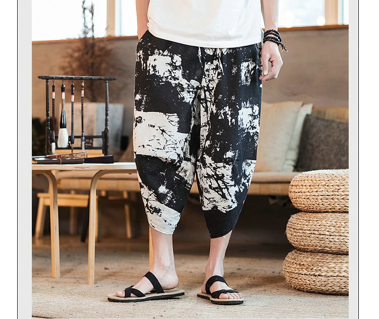 Streetwear Mens New Beach Pants Male Summer Casual Calf-Length Pants Man Chinese Style Baggy Loose Trousers Drawstring | Vimost Shop.