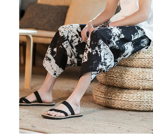 Streetwear Mens New Beach Pants Male Summer Casual Calf-Length Pants Man Chinese Style Baggy Loose Trousers Drawstring | Vimost Shop.