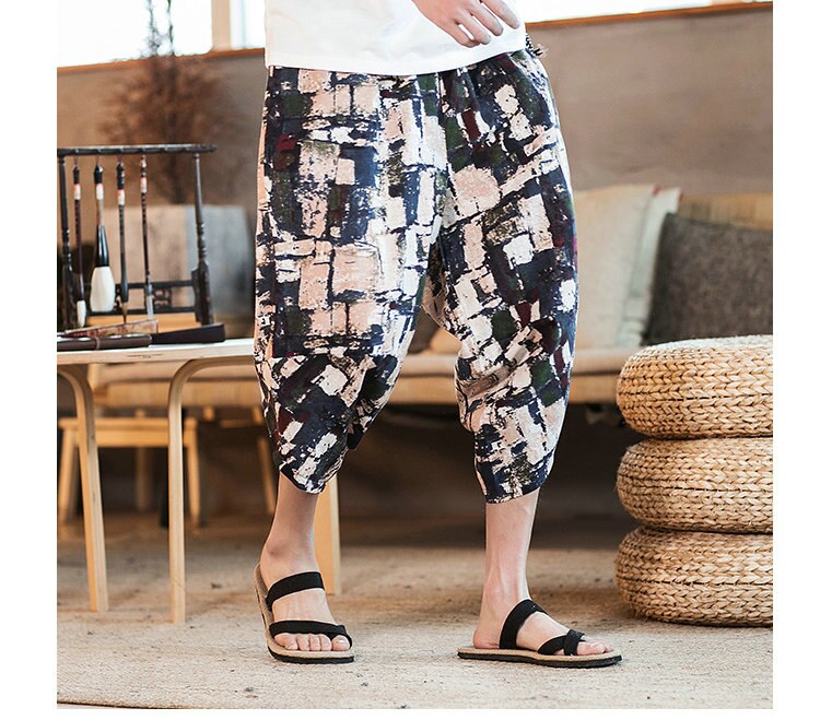 Streetwear Mens New Beach Pants Male Summer Casual Calf-Length Pants Man Chinese Style Baggy Loose Trousers Drawstring | Vimost Shop.