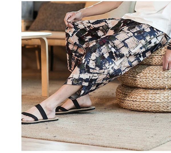 Streetwear Mens New Beach Pants Male Summer Casual Calf-Length Pants Man Chinese Style Baggy Loose Trousers Drawstring | Vimost Shop.