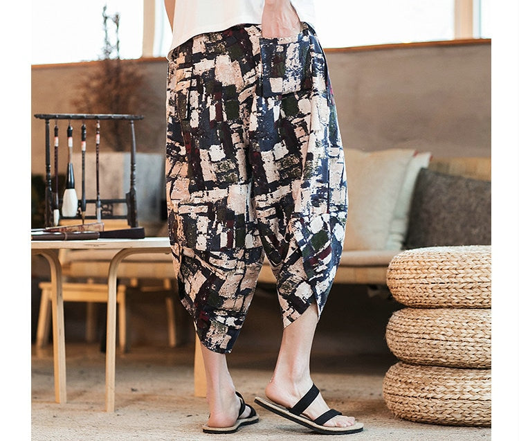 Streetwear Mens New Beach Pants Male Summer Casual Calf-Length Pants Man Chinese Style Baggy Loose Trousers Drawstring | Vimost Shop.