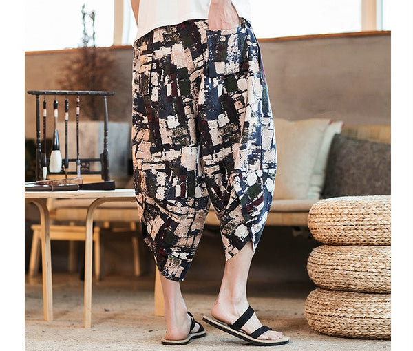 Streetwear Mens New Beach Pants Male Summer Casual Calf-Length Pants Man Chinese Style Baggy Loose Trousers Drawstring | Vimost Shop.
