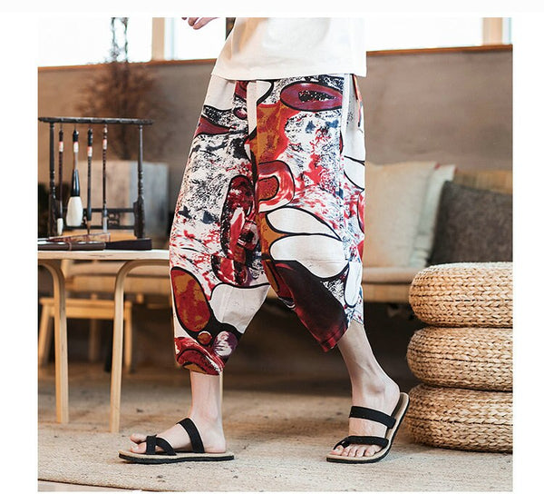 Streetwear Mens New Beach Pants Male Summer Casual Calf-Length Pants Man Chinese Style Baggy Loose Trousers Drawstring | Vimost Shop.