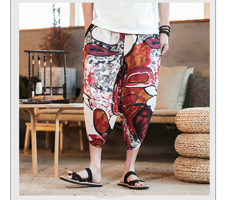 Streetwear Mens New Beach Pants Male Summer Casual Calf-Length Pants Man Chinese Style Baggy Loose Trousers Drawstring | Vimost Shop.