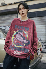 Hip Hop T Shirt Men Streetwear Print Wild Horse Long Sleeve Tees Harajuku Cotton Loose Tshirts Tie Dye Mens Fashion Tops