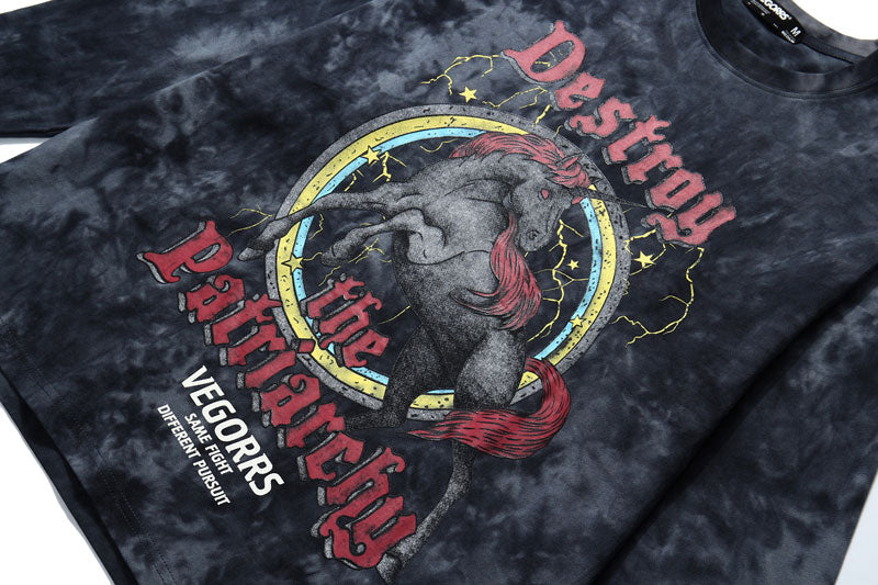 Hip Hop T Shirt Men Streetwear Print Wild Horse Long Sleeve Tees Harajuku Cotton Loose Tshirts Tie Dye Mens Fashion Tops | Vimost Shop.