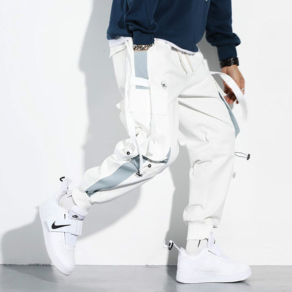 Men Hip Hop Black Cargo Pants joggers Sweatpants Multi-pocket Ribbons men's sports pants streetwear casual men's casual pants | Vimost Shop.