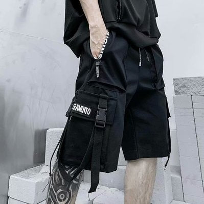 Men Hip Hop Black Cargo Pants joggers Sweatpants Multi-pocket Ribbons men's sports pants streetwear casual men's casual pants | Vimost Shop.
