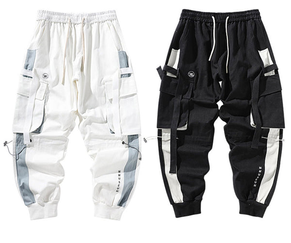 Men Hip Hop Black Cargo Pants joggers Sweatpants Multi-pocket Ribbons men's sports pants streetwear casual men's casual pants | Vimost Shop.