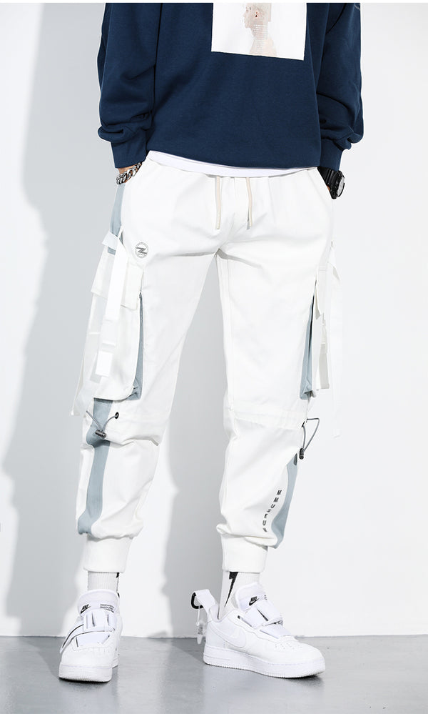 Men Hip Hop Black Cargo Pants joggers Sweatpants Multi-pocket Ribbons men's sports pants streetwear casual men's casual pants | Vimost Shop.