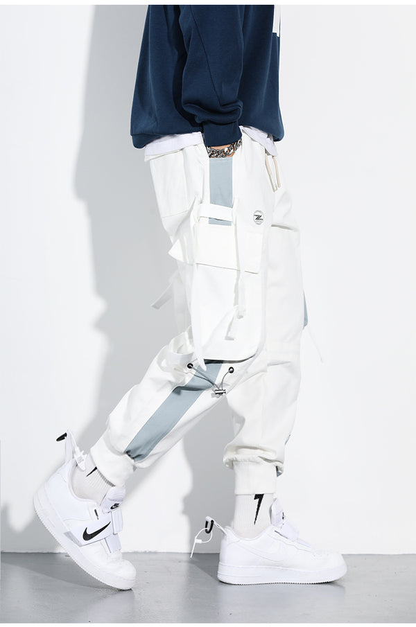 Men Hip Hop Black Cargo Pants joggers Sweatpants Multi-pocket Ribbons men's sports pants streetwear casual men's casual pants | Vimost Shop.