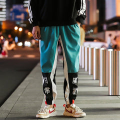 Hrarjuku Color Block Patchwork Harem Pants Chinese Character Printed Thin Joggers Pants Mens Hip Hop Casual Streetwear Trousers