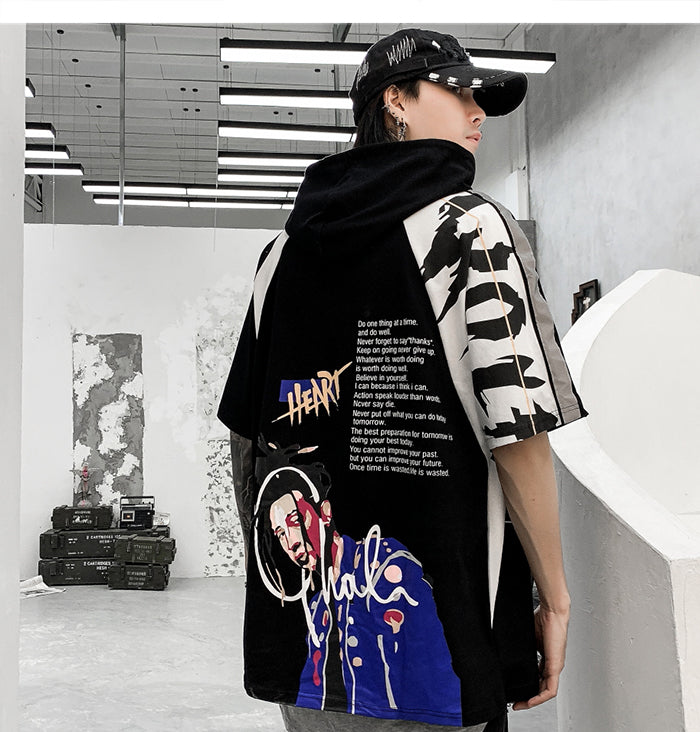 Hip Hop Cool Boy Letter Print Mens T Shirt Harajuku Fashion Streetwear Hooded Tops Tees Cotton Short Sleeve | Vimost Shop.