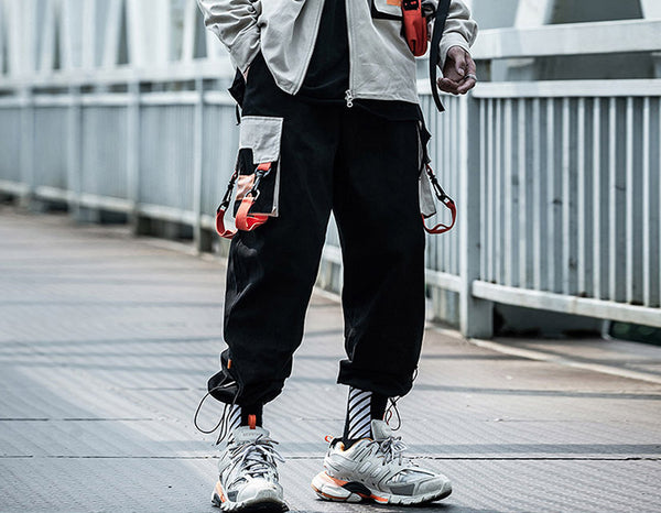 Hip Hop Color Block Pockets Male Harem Cargo Pants Streetwear Harajuku Casual Drawstring Joggers Mens Trousers | Vimost Shop.