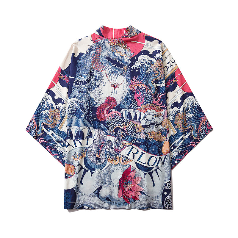 Japan Style Clothes Men Summer Streetwear Cat Print Kimono Cardigan Mandarin Robe Men Unisex Japanese Trend Kimonos | Vimost Shop.