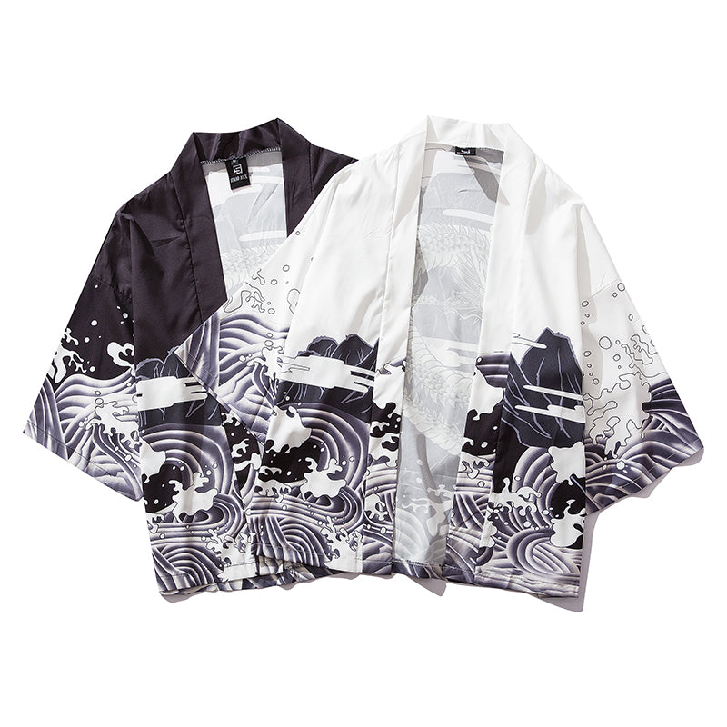 Japan Style Clothes Men Summer Streetwear Cat Print Kimono Cardigan Mandarin Robe Men Unisex Japanese Trend Kimonos | Vimost Shop.