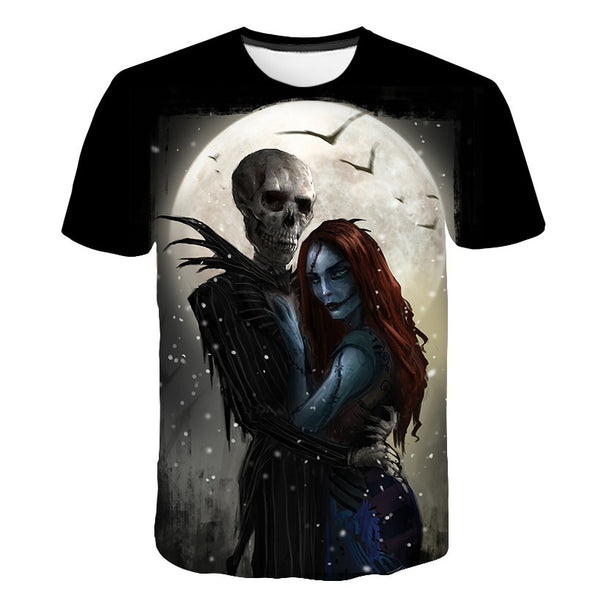 Halloween Printed 3D Short Sleeve Tshirt The Nightmare Before Christmas Cosplay T-Shirt Jack And Sally Slim Design Fashion Tops | Vimost Shop.