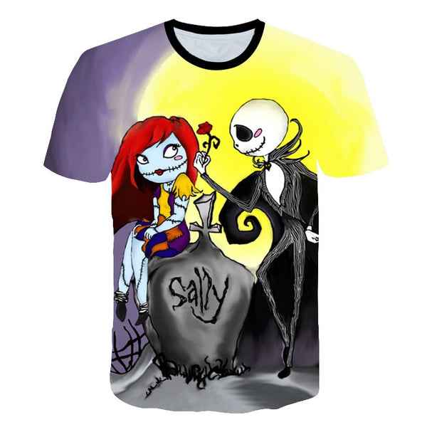 Halloween Printed 3D Short Sleeve Tshirt The Nightmare Before Christmas Cosplay T-Shirt Jack And Sally Slim Design Fashion Tops | Vimost Shop.