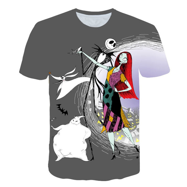 Halloween Printed 3D Short Sleeve Tshirt The Nightmare Before Christmas Cosplay T-Shirt Jack And Sally Slim Design Fashion Tops | Vimost Shop.
