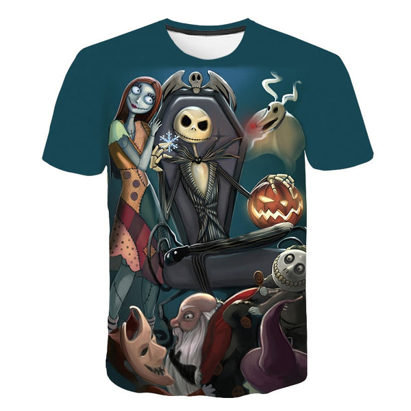 Halloween Printed 3D Short Sleeve Tshirt The Nightmare Before Christmas Cosplay T-Shirt Jack And Sally Slim Design Fashion Tops | Vimost Shop.