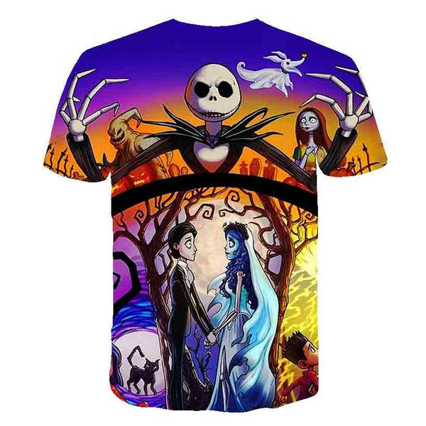 Halloween Printed 3D Short Sleeve Tshirt The Nightmare Before Christmas Cosplay T-Shirt Jack And Sally Slim Design Fashion Tops | Vimost Shop.